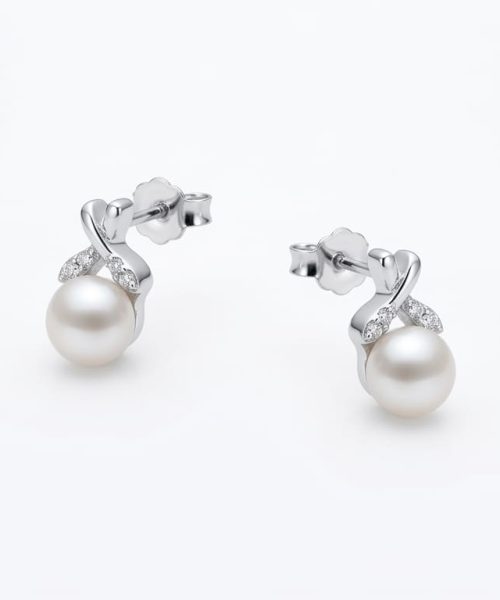 EARRINGS SILVER/ CULTURED PEARL/ CUBIC ZIRCONIA