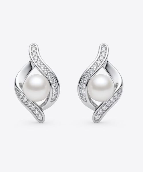 EARRINGS SILVER/ CULTURED PEARL/ CUBIC ZIRCONIA