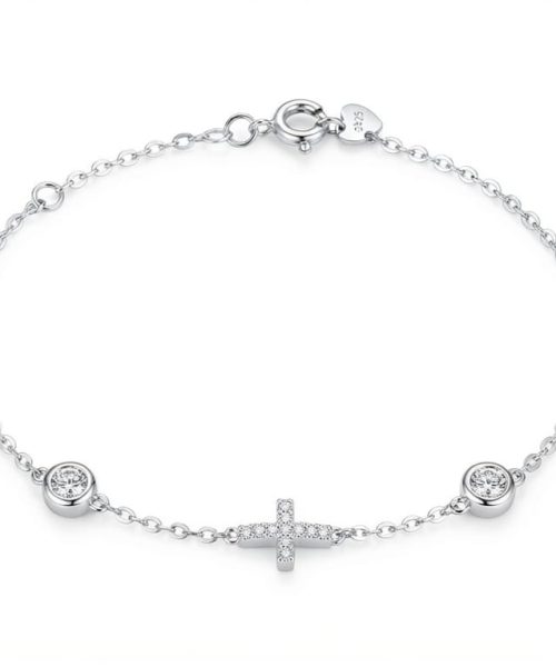 BRACELET SILVER/ CROSS/ CUBIC ZIRCONIA