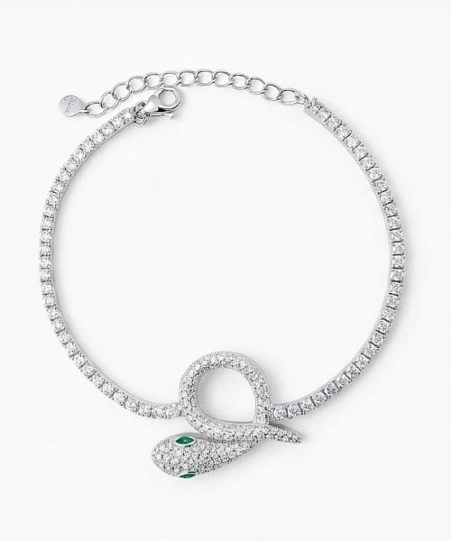 BRACELET SILVER/ CUBIC ZIRCONIA/ SNAKE