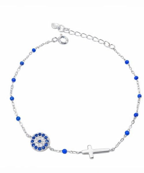 BRACELET SILVER/ EYE/ CROSS/ CUBIC ZIRCONIA