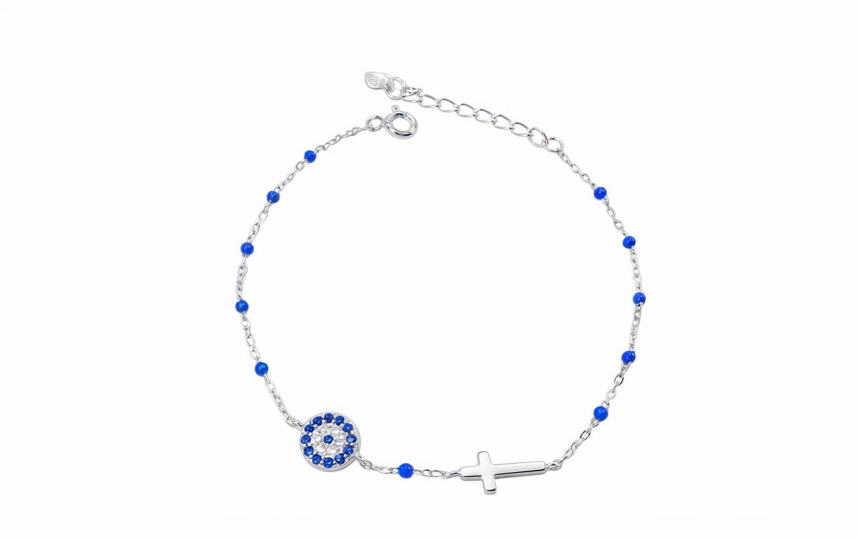 BRACELET SILVER/ EYE/ CROSS/ CUBIC ZIRCONIA